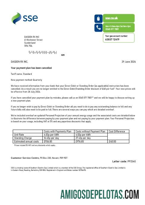 Para baixar modelo de conta de serviços públicos de energia SSE do Reino Unido em formatos Word e PDF, versão 1